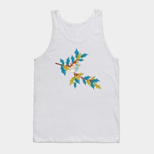 Cute Bird on a Holly Branch Tank Top